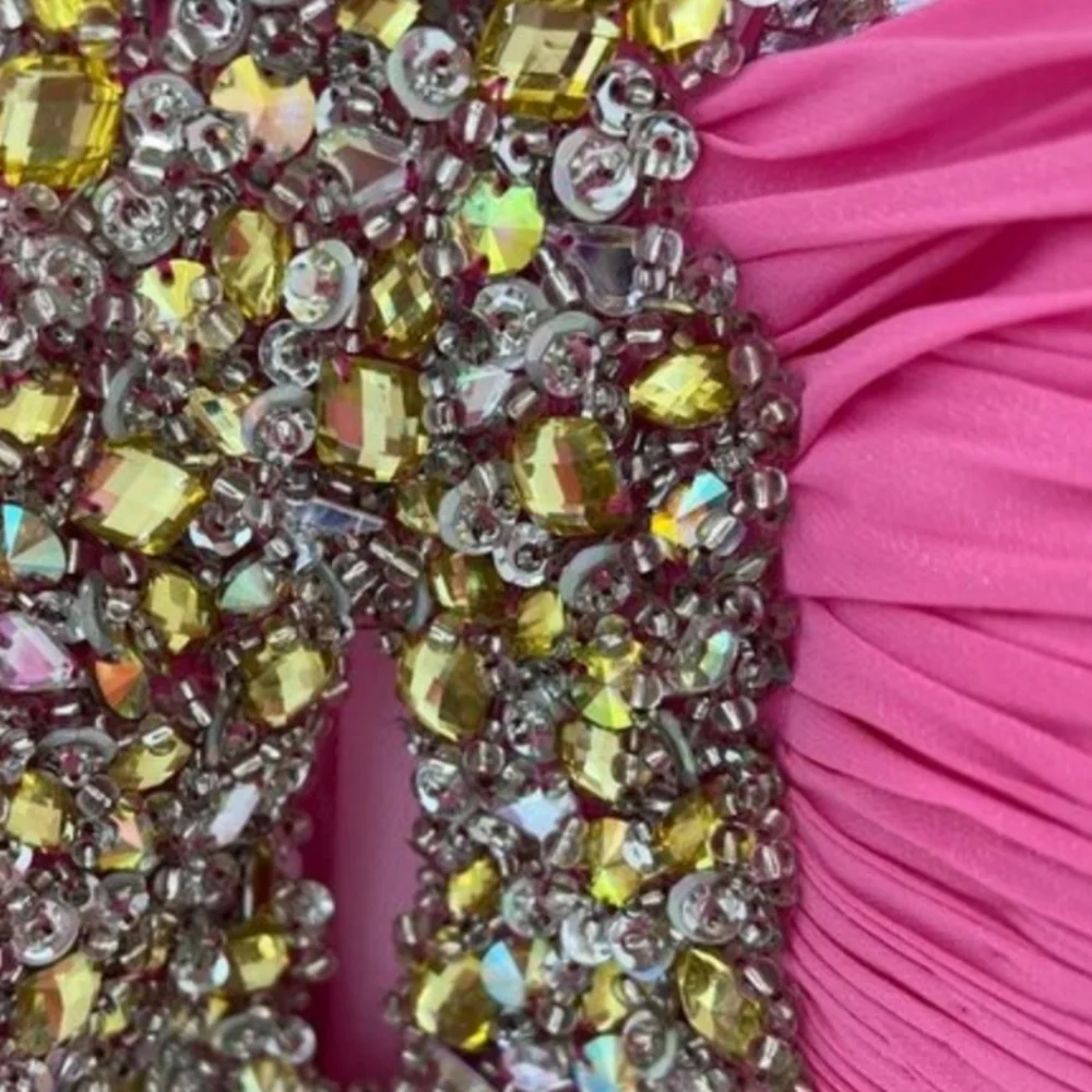 Hot Pink Jeweled Rhinestone Diamond Babydoll Prom Dress - Alisha By Sherri Hill